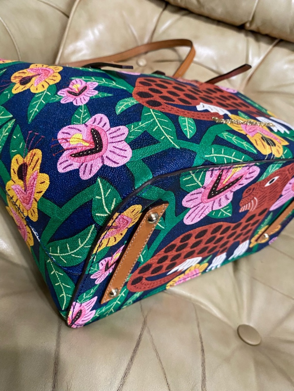 RARE Dooney Bourke Islamorada Large Bag Dover Tote Tropical Panama Jungle - Picture 8 of 14